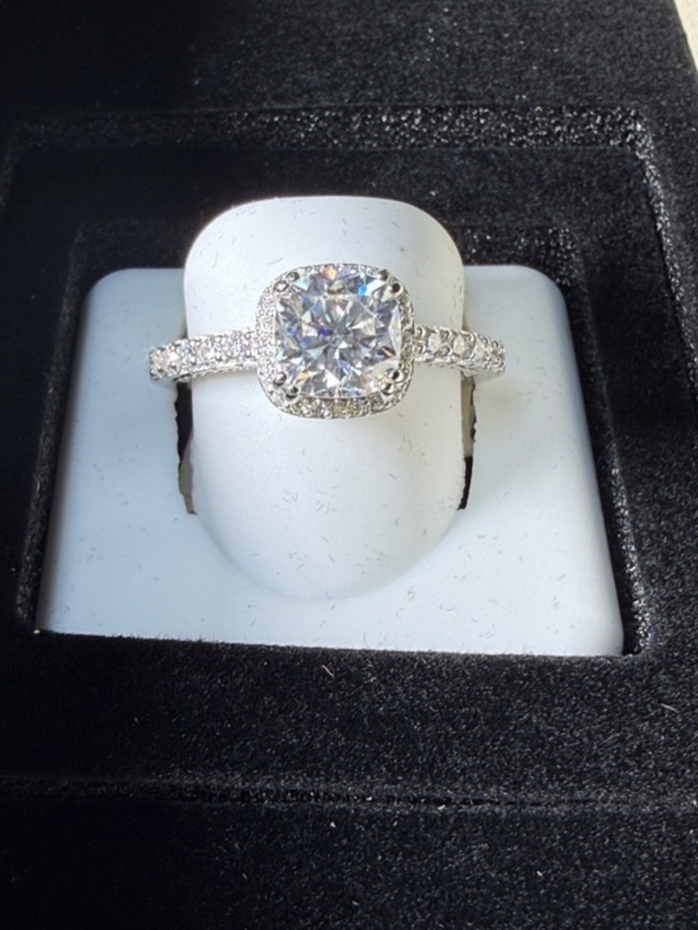 Sterling Silver Halo Engagement Ring with White Moissanite 1.75CTW Stone